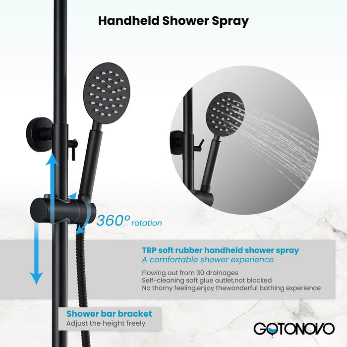 gotonovo Shower Fixture Wall Mount SUS 304 Stainless Steel Triple Function with Hand Sprayer and Tub Spout 8 Inch Rainfall Shower Head Shower faucet Set Bathroom Complete Set