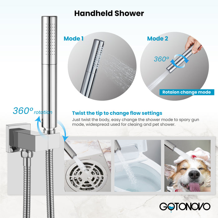 Gotonovo Rainfall Shower System Wall Mount Square Showerhead Shower Trim Kit 2 in 1 Cylindrical Handheld shower with Rough-in Valve