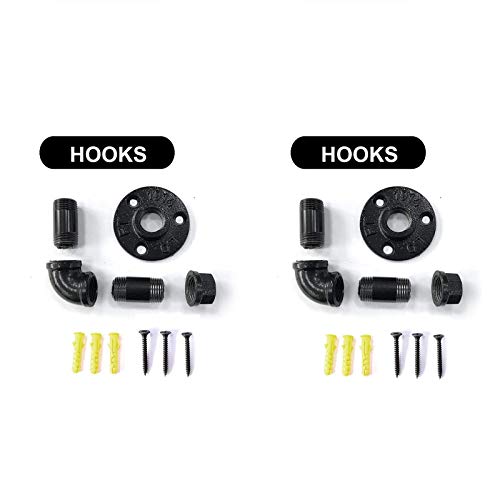 Gotonovo Wandmontage Rustieke Industriële Handdoek- en Robe Hook Set Handdoek Enkele Haak Kit Heavy Duty DIY Stijl Industriële Pijp Robe Hook Industriële Ijzeren Pijp Gegalvaniseerde Zwarte Afwerking