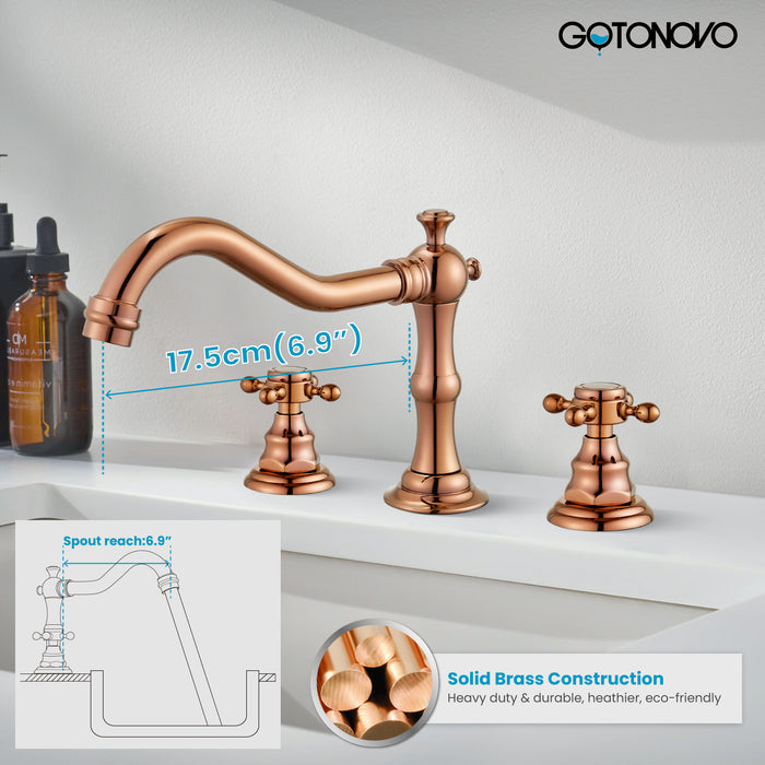 Gotonovo Victorian Widespread Three Holes Deck Mounted Bathroom Sink Faucet with Pop Up Drain with Overflow