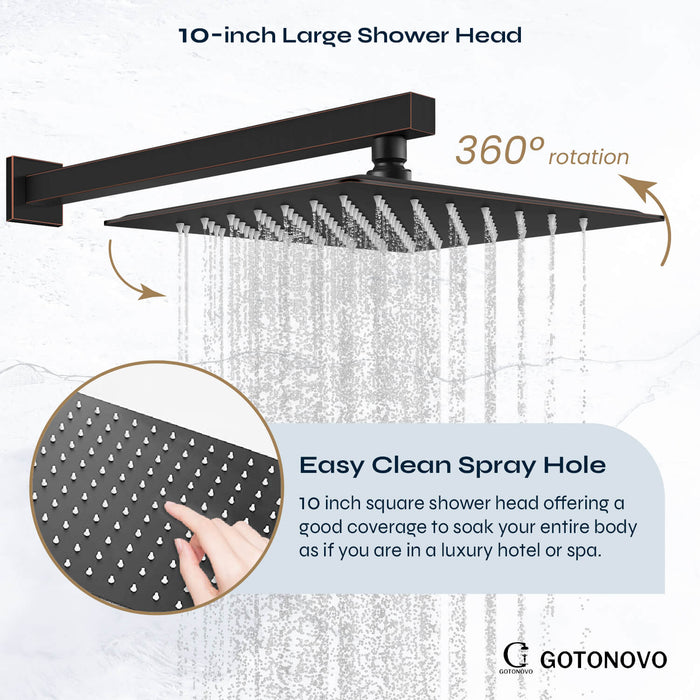 gotonovo Rainfall Shower System with Tub Spout Mixer Shower Combo Set 3 Function Wall Mounted Shower Head Handheld Shower Bathroom Luxury Rain Rough-in Valve Body and Trim Kit