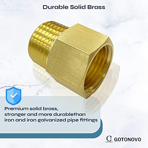 NPT 1/2 Female Thread to 1/2 Inch Male Thread Pipe Fitting Converter Adapter Solid Brass 2 Pack