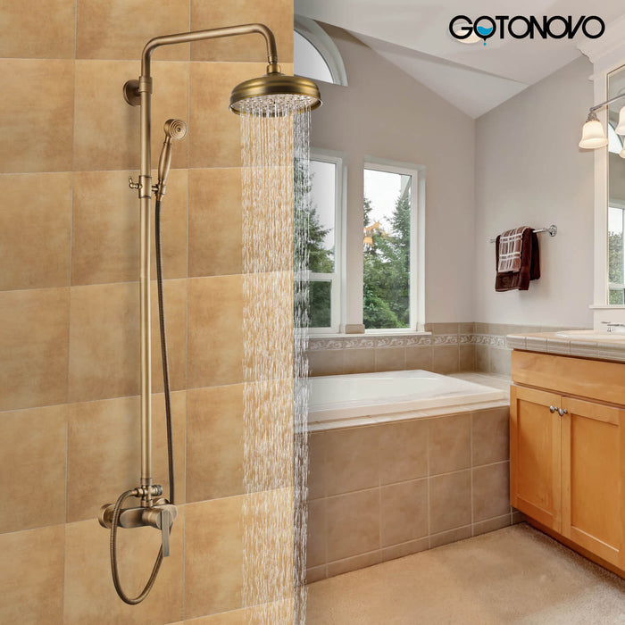 gotonovo Antique Brass Bathroom Shower Faucet Set Shower Fixture 8 Inch  Rainfall Shower Head Handheld Shower Cross Handle 