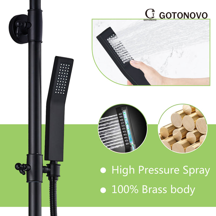 Gotonovo Exposed Shower System 8 Inch Rainfall Shower Head with Cylind —  gotonovo
