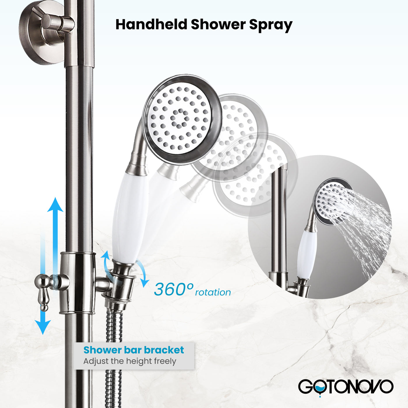 Gotonovo Exposed Shower Fixture 8 Inch Rainfall Shower Head With Handh ...