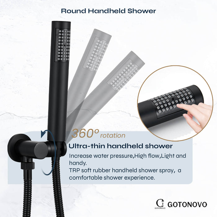gotonovo Shower System 10 Inch  Rain Shower Head with Handheld Spray Luxury Wall Mount Shower Combo Set Rough-in Valve and Shower Trim Included Bathroom 304 Stainless Steel