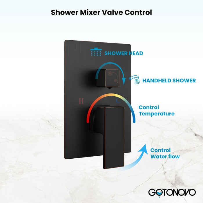 gotonovo Rain Shower Combo Set Wall Mounted  2-Function Rainfall Shower Head With Handheld Spray Rough-in Valve Body and Trim Included