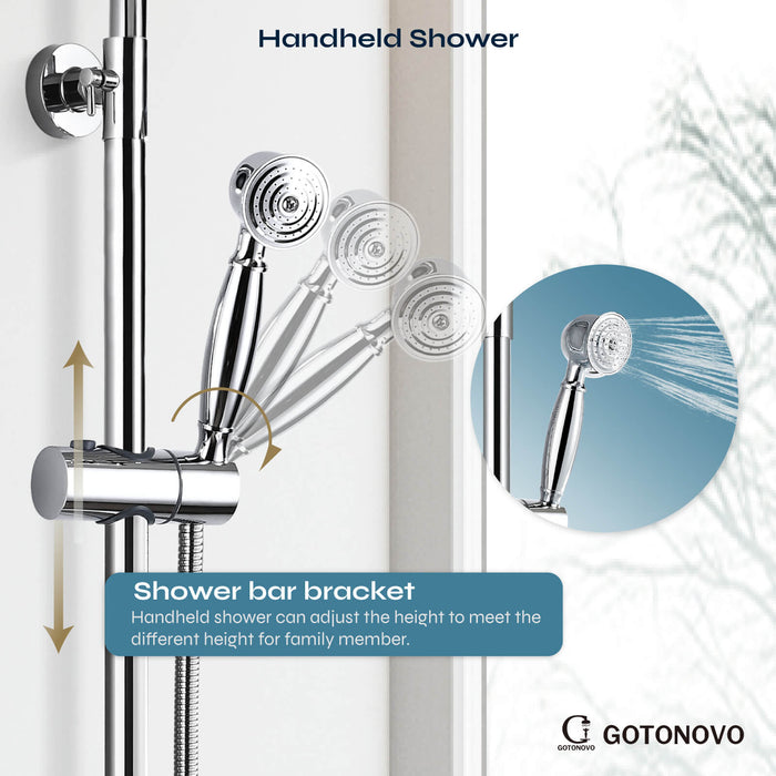 gotonovo Exposed Shower Fixture Set 8inch Rain Shower Head Double Knobs Cross Handle Dual Function Shower Faucet Combo Set