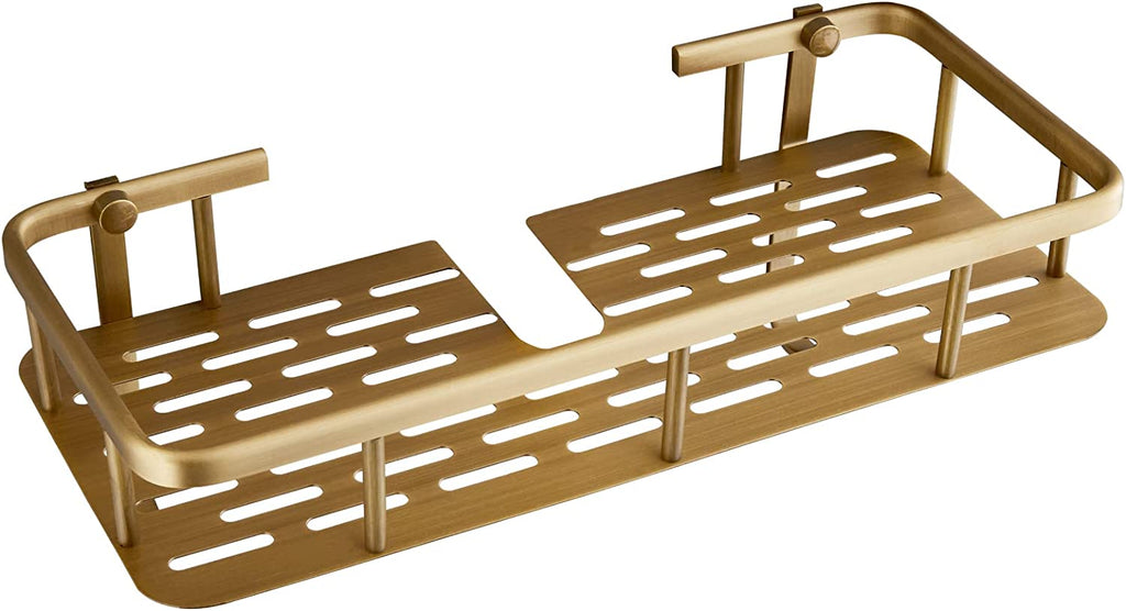 LTJ Luxury Gold Brass Wall Mounted Double Shower Caddy Basket
