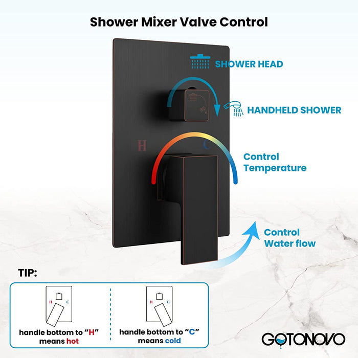 gotonovo Rain Shower Combo Set Wall Mounted  2-Function Rainfall Shower Head With Handheld Spray Rough-in Valve Body and Trim Included