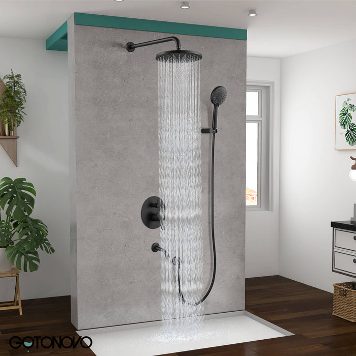 Contemporary Shower System Thermostatic Matte Black Solid Brass Rainfall  Shower Head