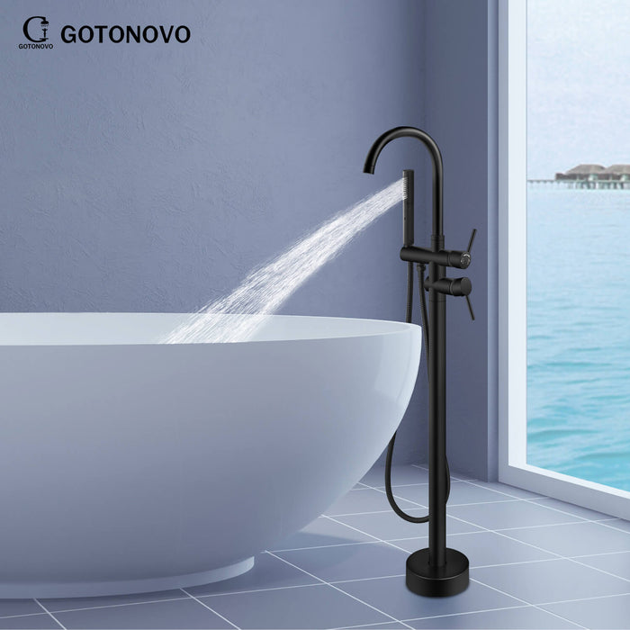 Gotonovo Freestanding Bathtub Faucet Solid Brass Black Floor Mount Tub —  gotonovo