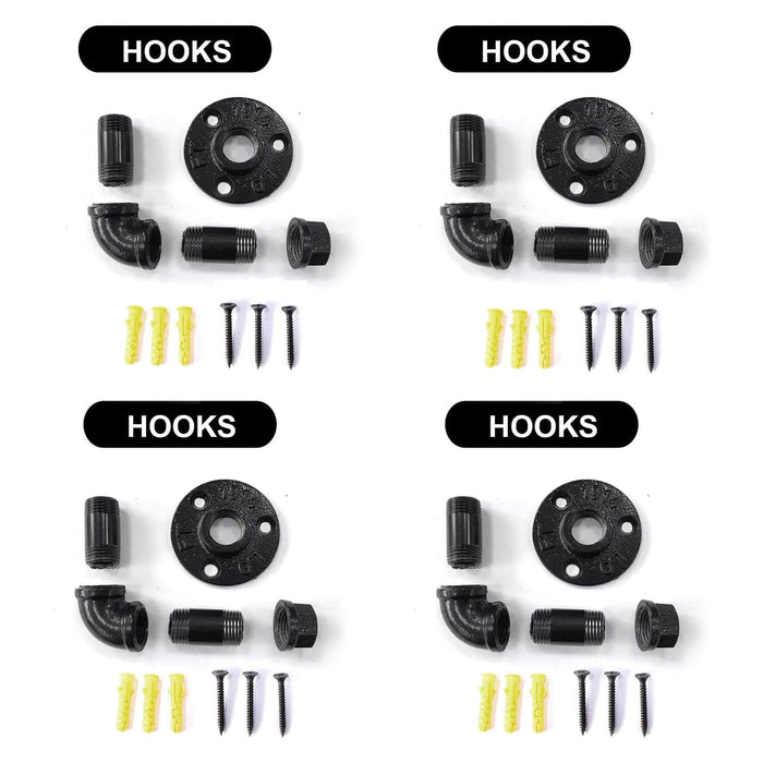 Gotonovo Wandmontage Rustieke Industriële Handdoek- en Robe Hook Set Handdoek Enkele Haak Kit Heavy Duty DIY Stijl Industriële Pijp Robe Hook Industriële Ijzeren Pijp Gegalvaniseerde Zwarte Afwerking