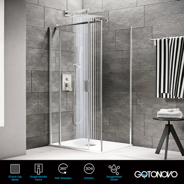 gotonovo Rain Shower Combo Set Wall Mounted  2-Function Rainfall Shower Head With Handheld Spray Rough-in Valve Body and Trim Included