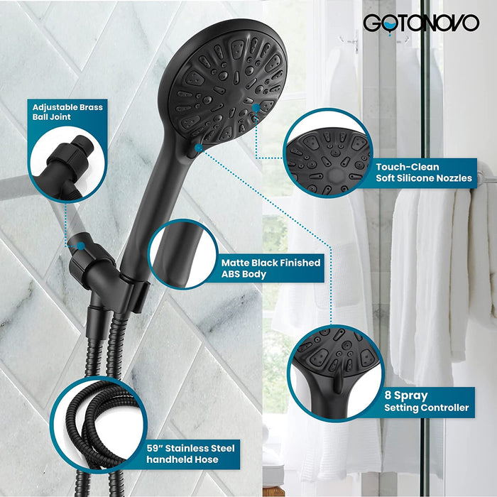 Gotonovo Handheld Shower Adjustable 8 Modes Spa ABS Handheld Sprayer luxury Bathroom Shower fixture High Pressure