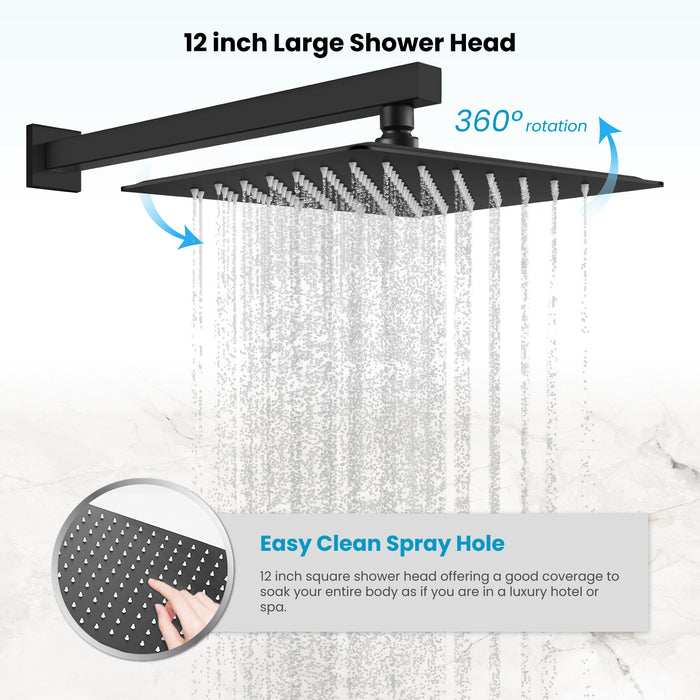 gotonovo Rain Shower Combo Set with Thick Waterfall Tub Spout,Square Rainfall Shower Head with Handheld Spray Wall Mounted Pressure Balance Rough-in Valve and Trim Included