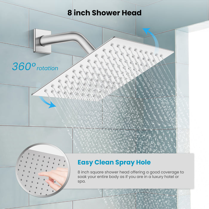 Gotonovo Rain Shower Combo Set with Waterfall Tub Spout, Square Rainfall Shower Head with Handheld Spray Pressure Balance Rough-in Valve and Trim Included