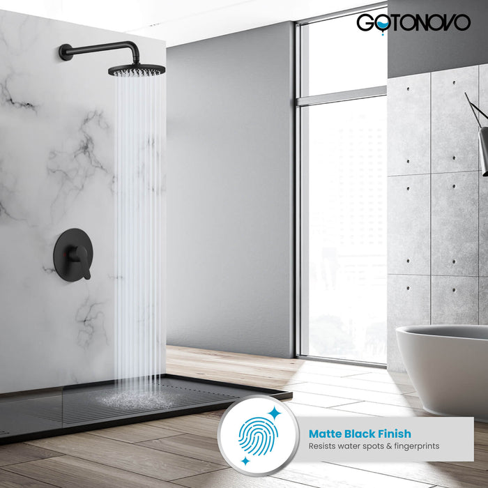 Matte Black Bathroom Shower System 8 Inch Rainfall Showerhead Round Lu —  gotonovo
