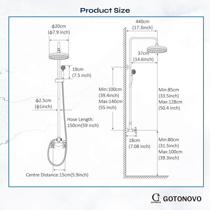 Gotonovo Blootgestelde Douche Armatuur Set 8 inch Regendouche Dubbele Knoppen Kruisgreep Dubbele Functie Douchekraan Combo Set 