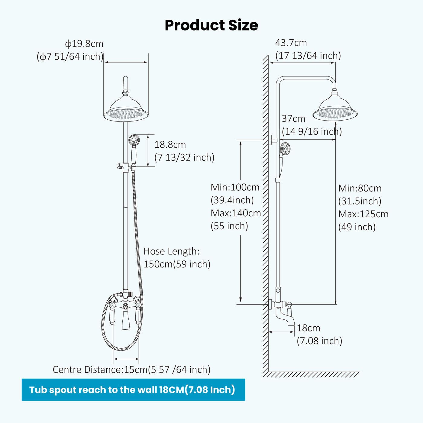 Gotonovo Exposed Shower System 8-inch Shower Head Fixture with Handhel ...