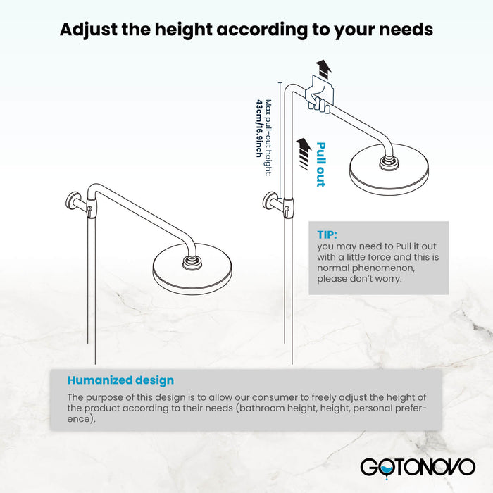 Gotonovo Exposed Shower System Thermostatic 8 inch Round Shower Head with Height Adjustable Slide Bar ABS Handheld Sprayer Wall Mount Shower Fixture