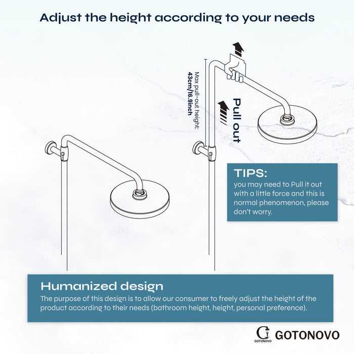 gotonovo Shower System Shower Faucet Set 8 Inch Round Rainfall Shower Head 360 rotable with Hand Sprayer Wall Mount Single Handle