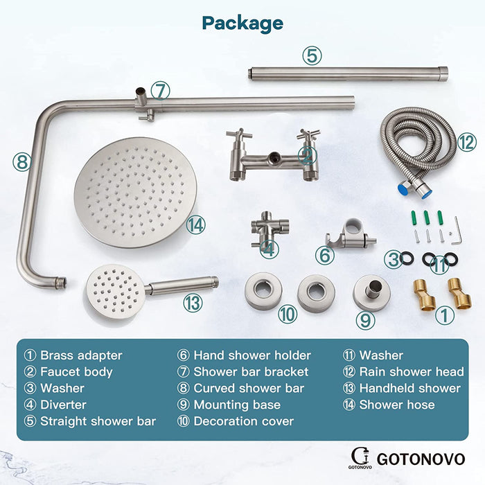 gotonovo SUS304 buitendouche armatuur combo kraanset dubbele kruishandgreep hogedruk handsproeier wandmontage 2 dubbele functie regendouche armatuur