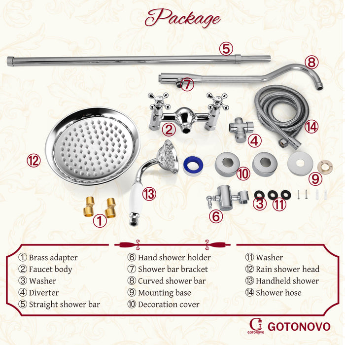 gotonovo Blootgestelde Douchekraan Systeem 8 inch Regendouche Dubbele Knoppen Kruisgreep Dubbele Functie Douchearmatuur Combo Unit Set 