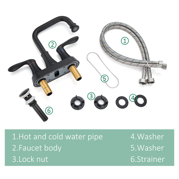 gotonovo draaibare uitloop 2 handgreep toilet badkamer wastafel kraan 4-inch centerset dek gemonteerde mengkraan met metalen pop-up afvoer overloop en kraantoevoerleidingen