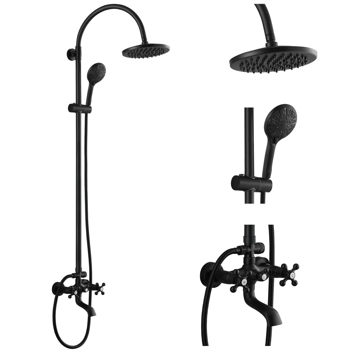 gotonovo Exposed Shower System 8 Inch 3-Function Rain Shower 2 Cross H